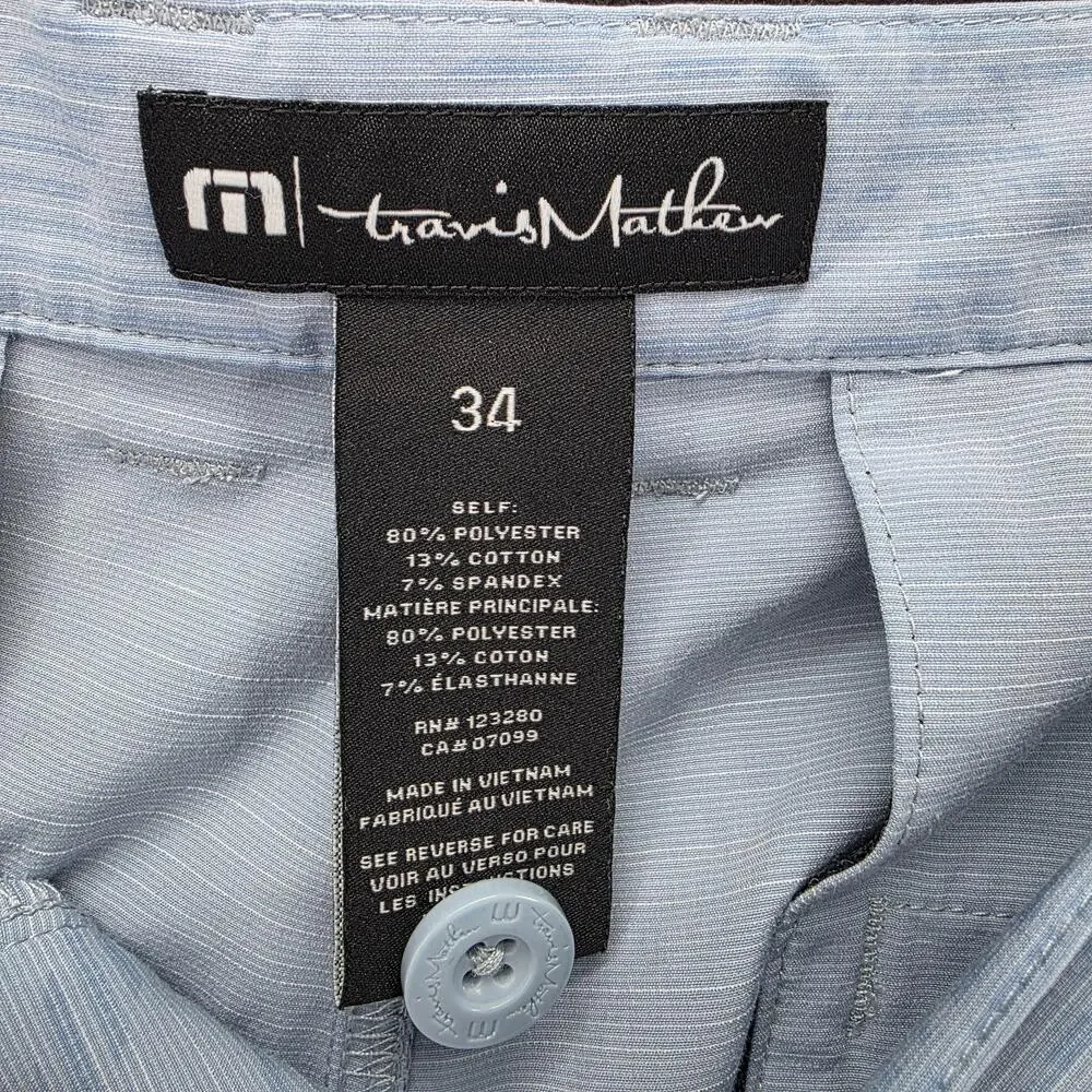 Travis Mathew Shorts Mens 34 Waist Blue Bermuda Cotton Spandex 10 Inseam